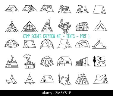 Set Of Camping Tents Icon Campsite And Tourism Putting Up A Tent