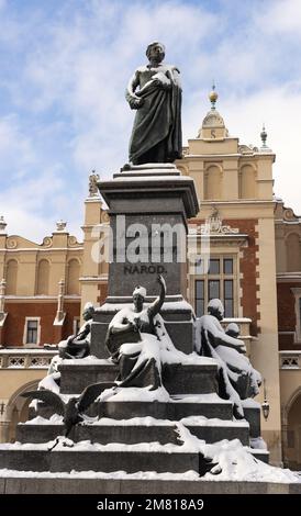 Monument To Adam Mickiewicz Market Square In Cracow Poland Stock