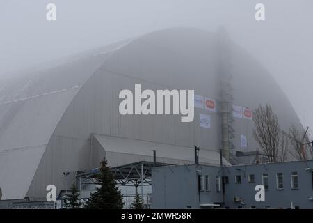 A View Of A New Shelter Installed Over The The Exploded Reactor At The