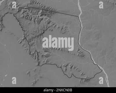 Mukdahan Province Of Thailand Grayscale Elevation Map With Lakes And