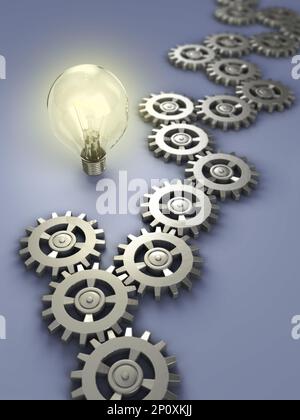 Glass Light Bulb With Cogwheel Mechanism Inside Stock Photo Alamy