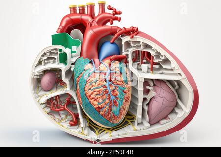 Human Heart Cross Section With Vessels Bronchial Tree And Cut Rib Cage