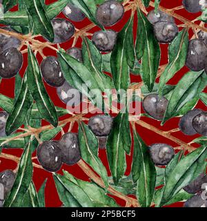 Olive Oliva Branches Seamless Pattern Texture Background Stock Photo