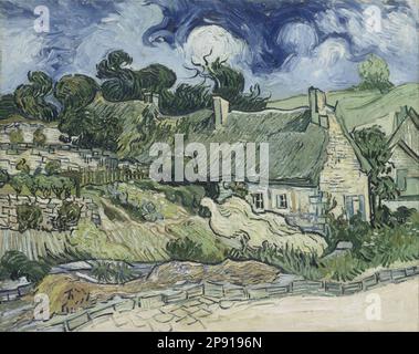 Thatched Cottages At Cordeville 1890 Painting By Vincent Van Gogh