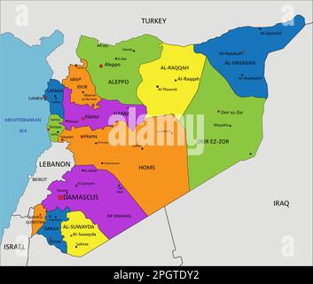 Colorful Political Map Of Syria Administrative Divisions