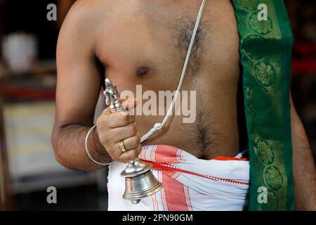 Hand Holding Ceremonial Bell Sri Srinivasa Perumal Hindu Temple Hindu