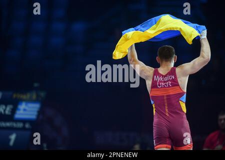 ZAGREB CROATIA APRIL 18 Vasyl Mykhailov Of Ukraine Red Competes