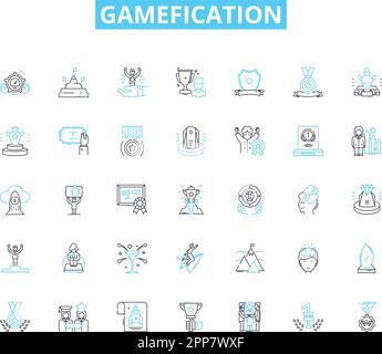 Gamefication Linear Icons Set Engagement Motivation Rewards