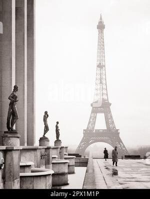 Woman Alone At Palais De Chaillot In Trocadero At Sunrise With Eiffel