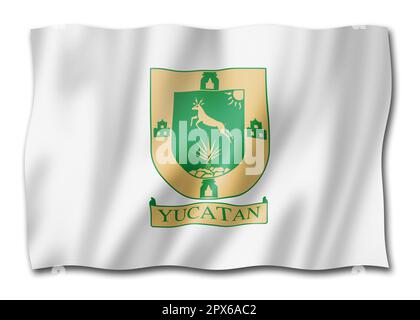 Yucatan State Flag Mexico Waving Banner Collection 3D Illustration