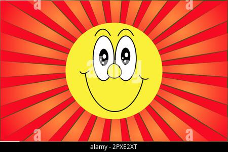 Yellow Sun With Smiling Face And Rays Sunny Day Sunrise Morning