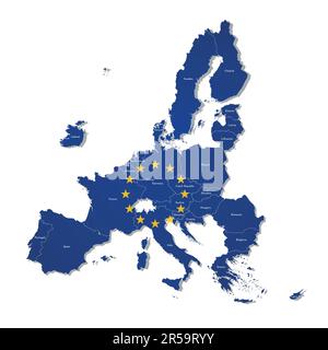 European Union Map With Borders Member Countries Flags And Candidates