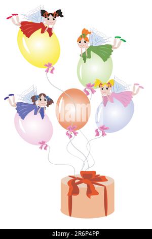 Four Cute Fairies Flying Illustration Stock Vector Image Art Alamy