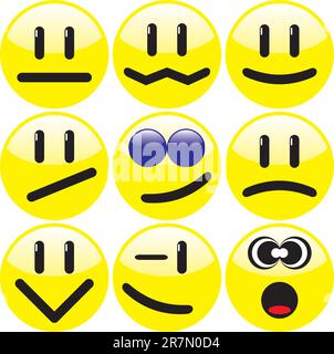 Set Of Nine Yellow Smileys Vector Illustration Stock Vector Image