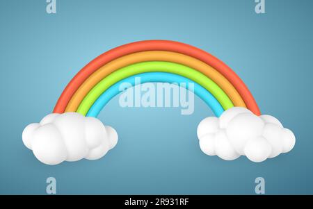 3d Rainbow With Clouds In Cartoon Style Phenomenon Concept Vector