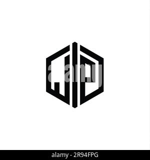 Jp Letter Logo Monogram Hexagon Emblem Shape With Stripes Outline Style