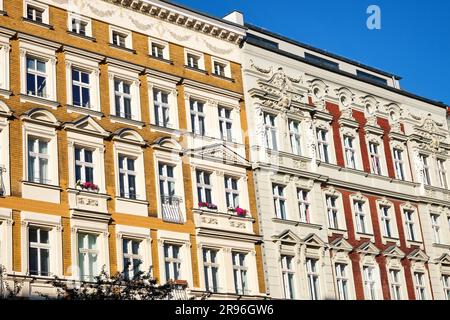 Facades Of Some Renovated Old Flats Seen In Berlin Germany Stock