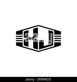 Xj Letter Logo Monogram Hexagon Emblem Shape With Stripes Outline Style