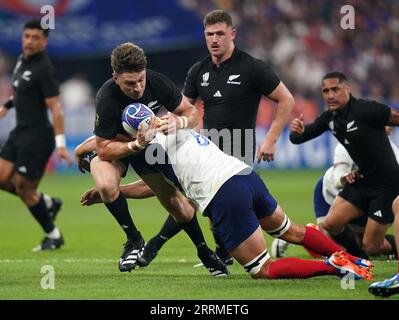 New Zealand S Beauden Barrett Left Challenges Wales Josh Adams