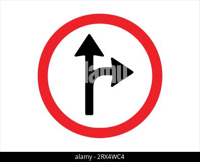 Proceed Straight Or Turn Right Road Sign Isolate On White Background