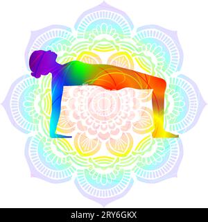 Colorful Silhouette Yoga Posture Reverse Corpse With Prayer Hands Pose