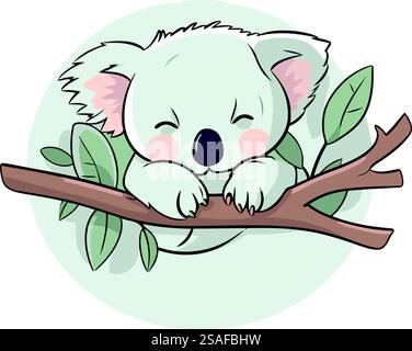 Cute Cartoon Koala Sleeping On White Background Vector Illustration