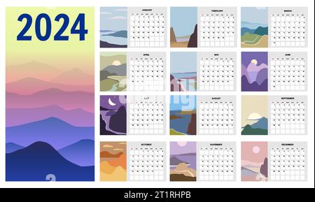 Calendar Set Of Minimalistic Landscape Natural Backgrounds Of