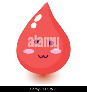 Cute Happy Smiling Blood Drop Cartoon Character Vector Flat Doodle