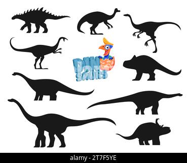 Cartoon Dinosaurs Isolated Characters Silhouettes Spinosaurus