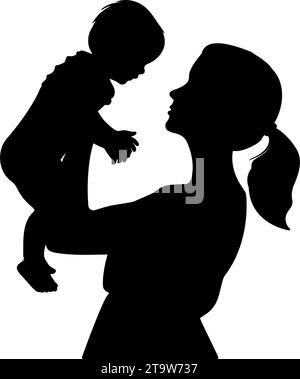 Mother Lifting His Son Silhouette Vector Illustration Stock Vector