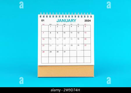 January 2024 Monthly Desk Calendar For 2024 Year On Yellow And Blue