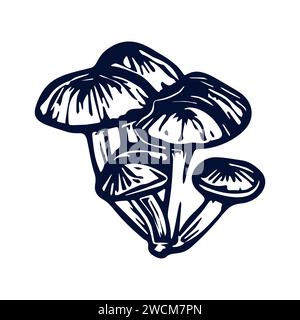 Handmade Blockprint Mushroom Motif Clipart In Folkart Scandi Style