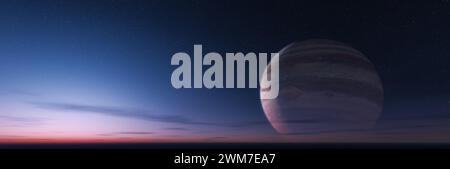 Sci Fi Colorful Cloudscape Sky Background With Jupiter Planet 3d