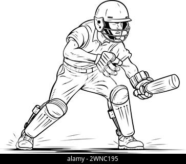 Cricket Player In Action Vector Illustration Cartoon Style Stock