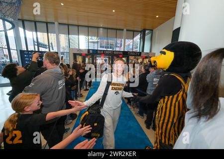 Iowa Hawkeyes Guard Kylie Feuerbach Dribbles During An Exhibition