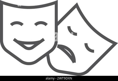 Comedy And Tragedy Masks Linear Icon Thin Line Illustration Theater