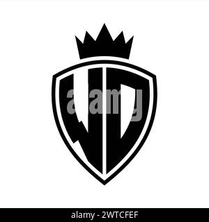 Wd Letter Bold Monogram With Shield Shape And Sharp Crown Inside Shield