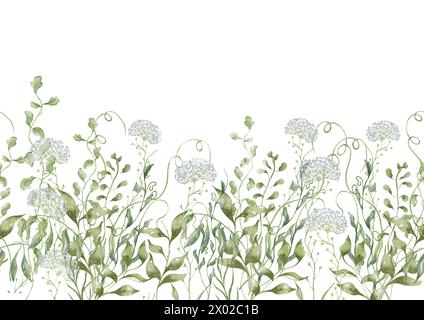 Seamless Border With Herbs And Wild Flowers Leaves Butterflies