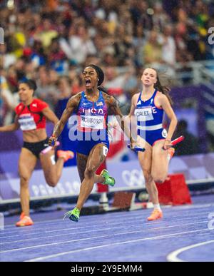 Sha Carri Richardson Winning In The 4X100 Meters Relay At The Paris