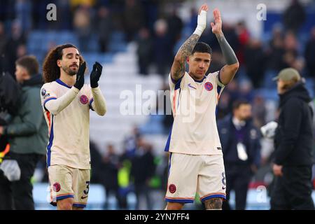 Enzo Fernández of Chelsea applauds the travelling fans after the game