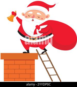 Santa Claus On Ladder Cute Cartoon Character Vector Illustration