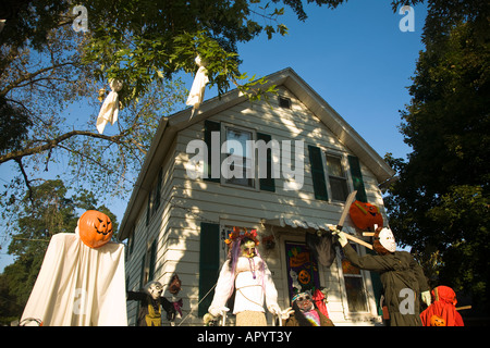 illinois dixon ghoulish halloween decorations in front yard of house pumpkin head executioner scary people standing - Front Yard Halloween Decorations illinois dixon ghoulish halloween decorations in front yard of house pumpkin head executioner scary people standing - Front Yard Halloween Decorations