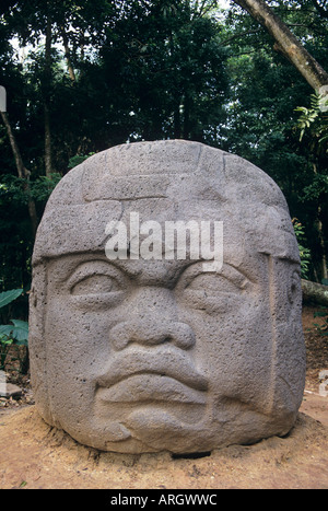 Colossal heads of Olmec statue in Museo Nacional de Antropología Stock