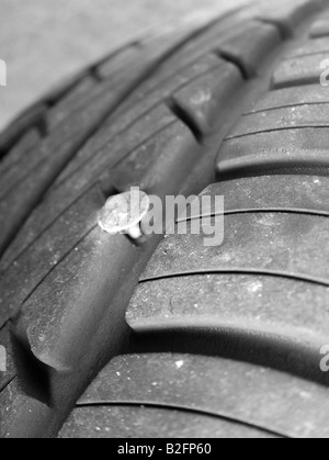 Puncture / Punctured Flat Car Tyre / Tire Which Has Been Continued To ...