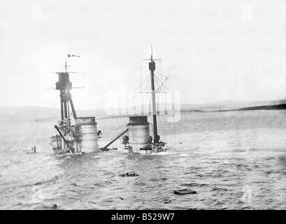 Scuttled German Fleet Sinks Into Sea At Scapa Flow WWI In Scotland In