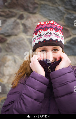 Shivering Blonde In Winter Clothes Posing Outdoors Stock Photo Alamy