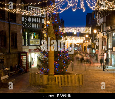 city of chester england evening christmas lights view at city of chester england evening christmas lights view at