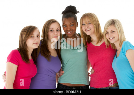 Group of young pretty girls having fun on the beach Stoc