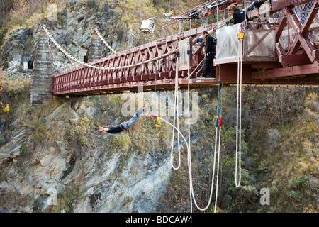 Naked Man Bungy Jumping From A Kawarau Suspension Bridge Queenstown New