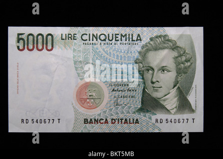 lira banknote italian italy lire thousand five money alamy euro replaced